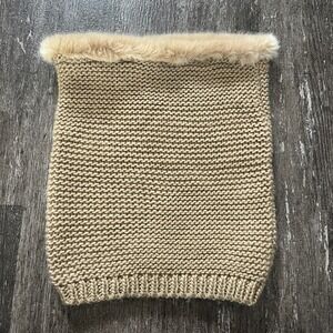 Zara Kids Knit Neck Warmer Faux Fur Trim Tan Acrylic